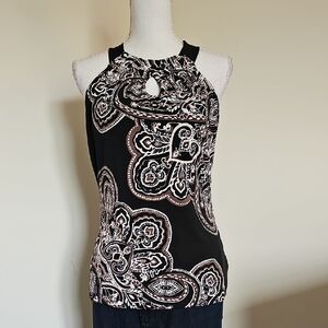 WHBM Black, Brown and White Paisley Women's Top